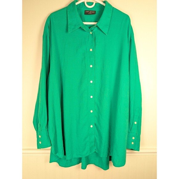 Lane Bryant Womens Top Plus 26/28 Button Up Shirt Linen Blend Kelly Green - Picture 1 of 13